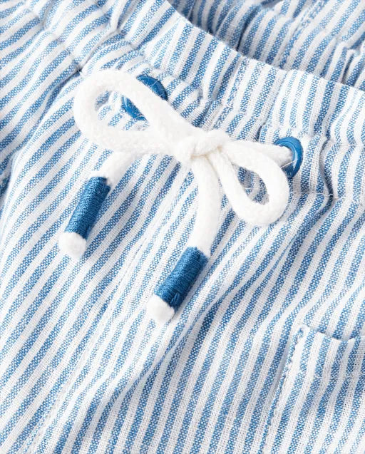 Girls Striped Linen-Blend Pull On Shorts