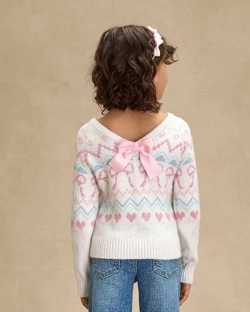 Girls Fairisle Bow Back Sweater - On Pointe