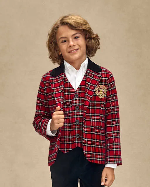 Boys Plaid Vest - Royal Christmas