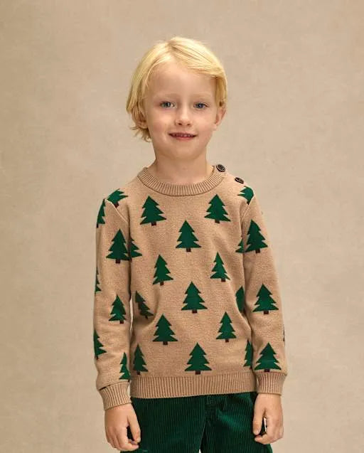 Boys Intarsia Pine Tree Sweater - Royal Christmas