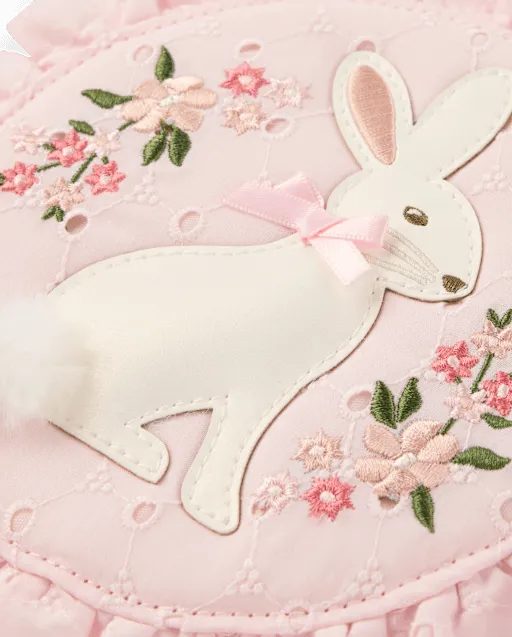 Girls Embroidered Bunny Ruffle Round Bag - Enchanted Garden