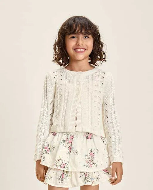 Girls Scalloped Pointelle Cardigan - Little Essentials