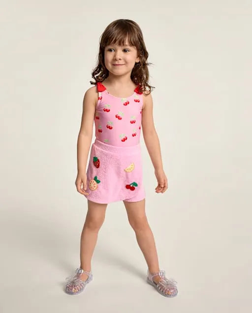 Girls Crochet Fruit Terry Faux Wrap Skort - Swim Shop