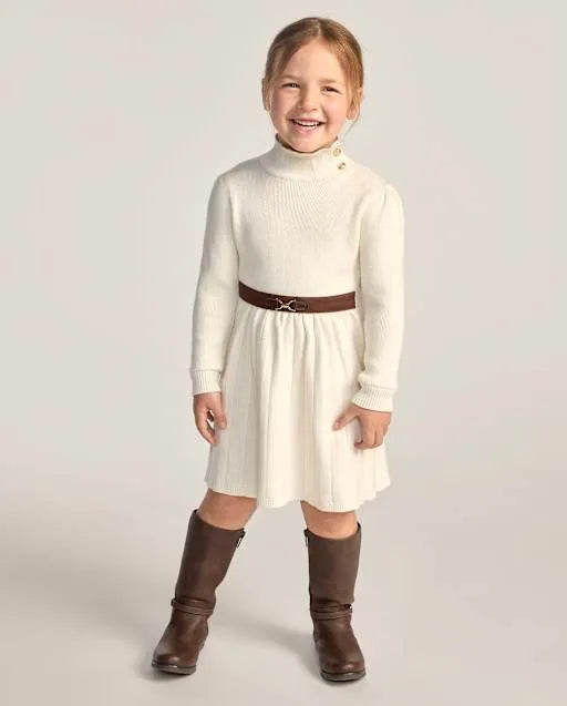 Girls Buckle Mock Neck Sweater Dress - Countryside Manor